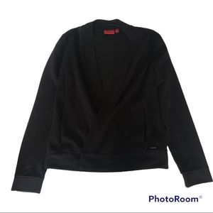 Hugo Boss black ribbed wrap 2 button cardigan sweater